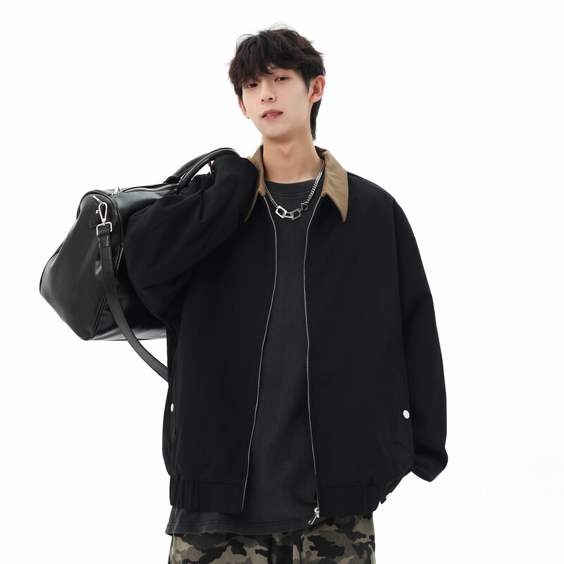 WASSUP潮牌美式复古翻领夹克男款秋冬宽松痞帅青少年休闲开衫外套