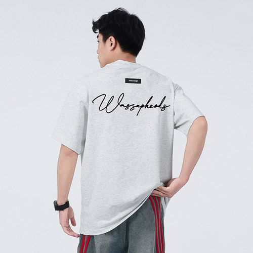 WASSUP美式字母logo短袖T恤男夏