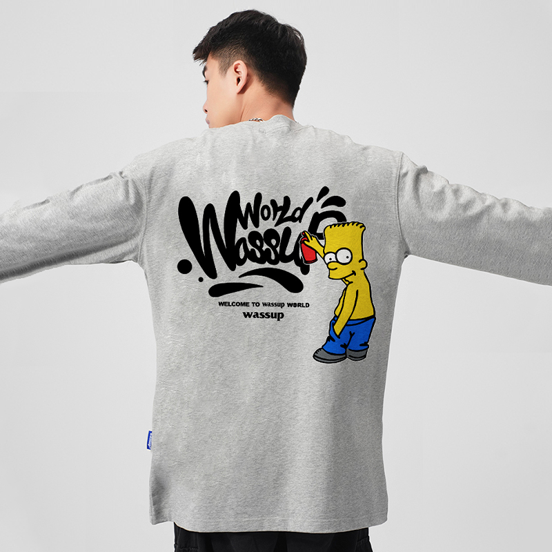 WASSUP美式涂鸦重磅纯棉长袖T恤