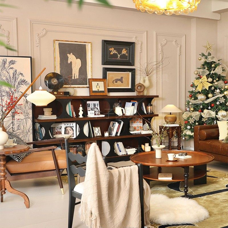 法式复古中古风落地客厅书柜美式风展示柜置物架玄关柜卧室储物柜