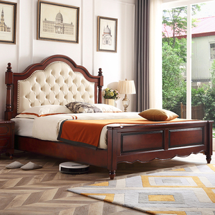 美式实木床主卧1.8米真皮软包储物床1.5米全实木乡村复古风双人床