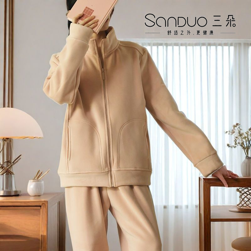 三朵25新款海豚绒女睡衣家居套装