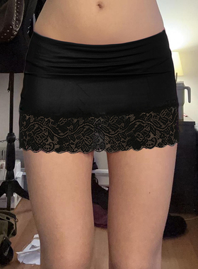 DARLINGAGA纯欲辣妹性感蕾丝拼接包臀超短裙女低腰修身打底半身裙