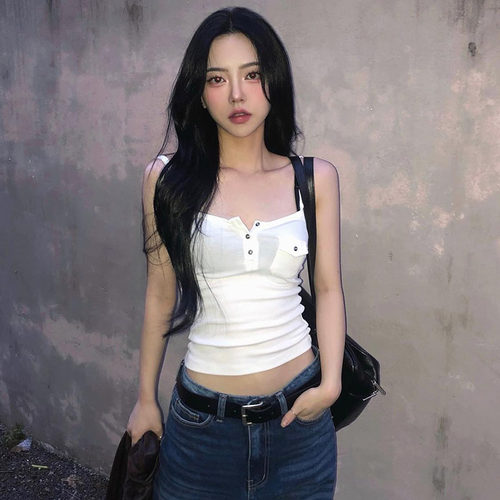 口袋外穿吊带背心简约针织上衣女