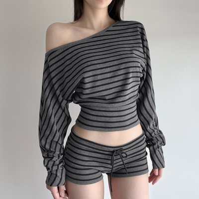 简约百搭针织条纹休闲套装女