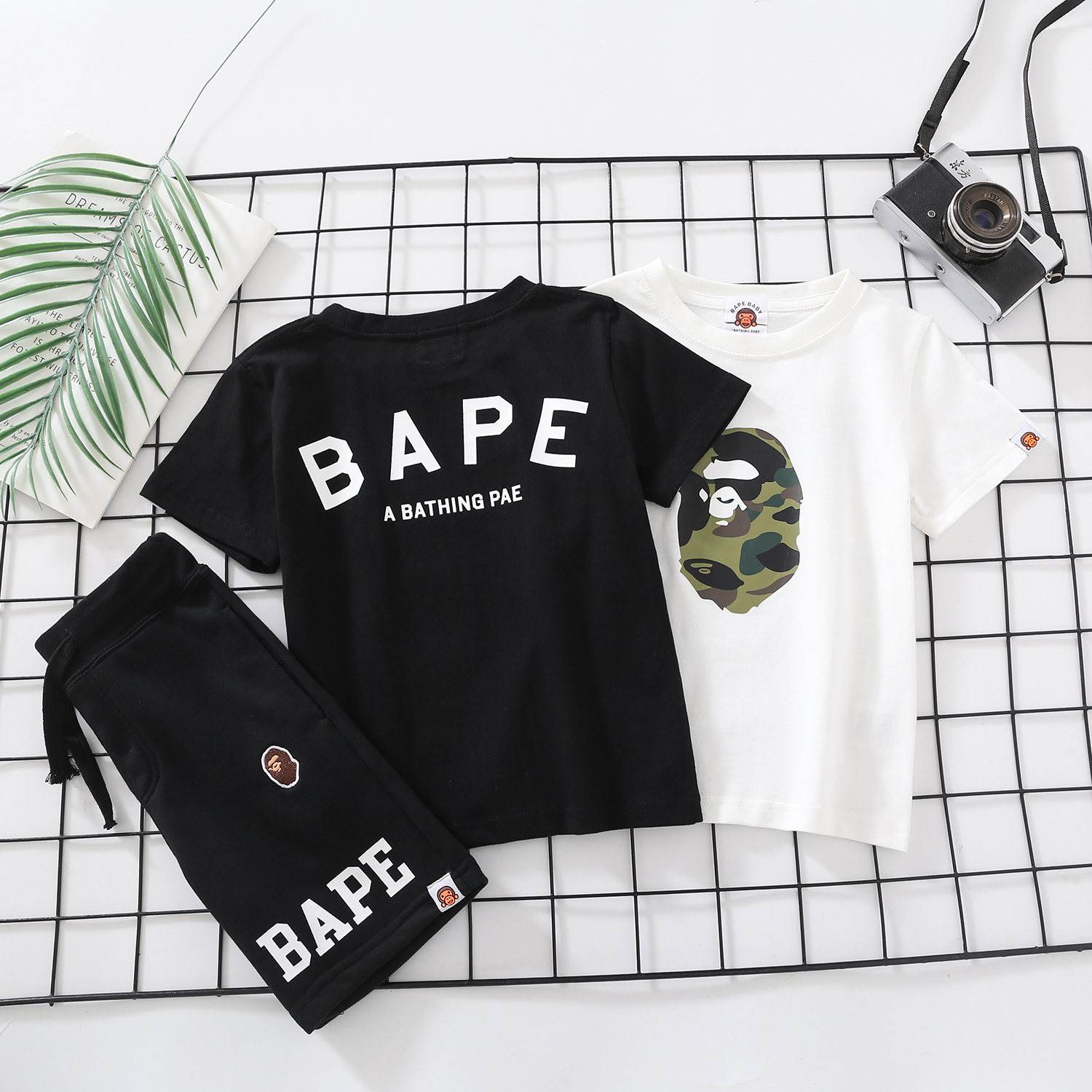 卡通印花迷彩猿头ba纯棉儿童短袖