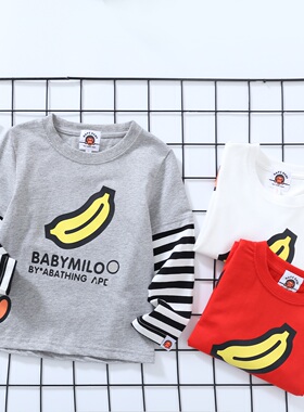 BA猿猴中童香蕉90-150儿童夏季纯棉半袖红白灰三色拼袖T短袖T恤潮