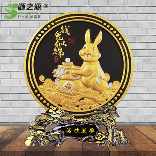 开门红兔年吉祥活性炭雕礼品摆件客厅装 玄关创意工艺品 饰品中式
