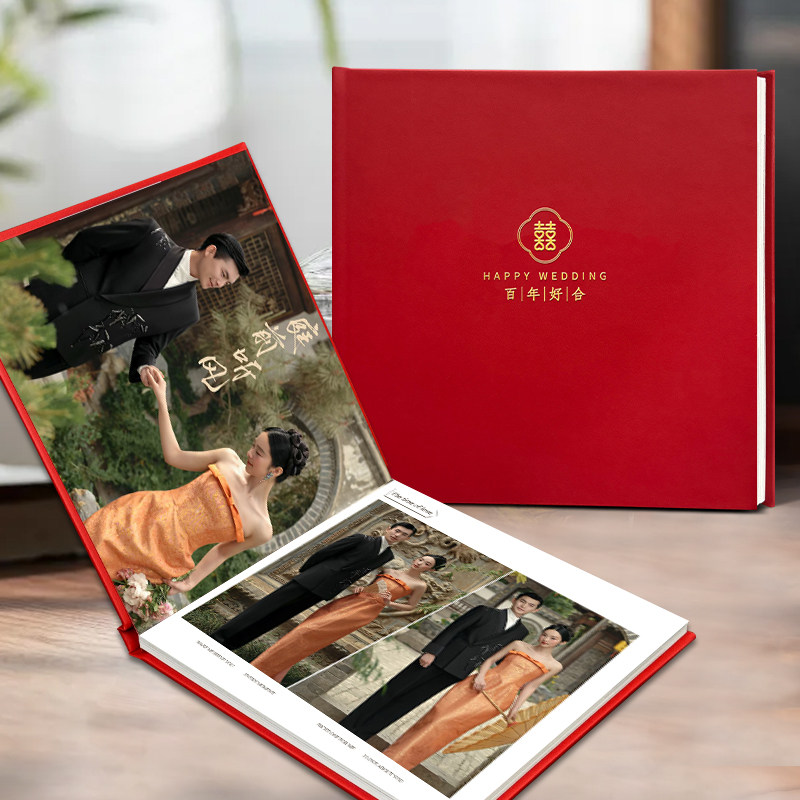 婚纱照皮面册定制照片打印成册中式婚纱照相册定制影楼写真纪念册