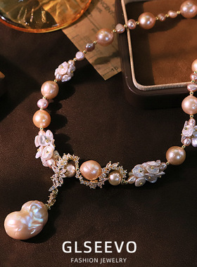 巴洛克珍珠蛇形花藤锆石项链复古气质高级镀18k金保色百搭锁骨链