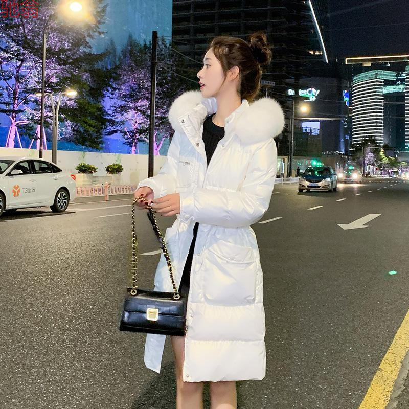 Y9Z白鸭绒2024新款高挡免洗亮面羽绒服女中长款百搭收腰羽绒服女