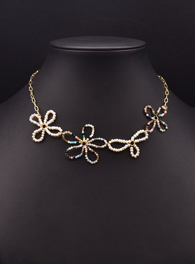 GLSEEVO 天然珍珠多宝彩石项链 民族风夸张时尚 原手工吊坠饰品