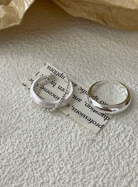 素创S925纯银拉丝链条光面素圈戒指女生高级感ins开口食指环组合