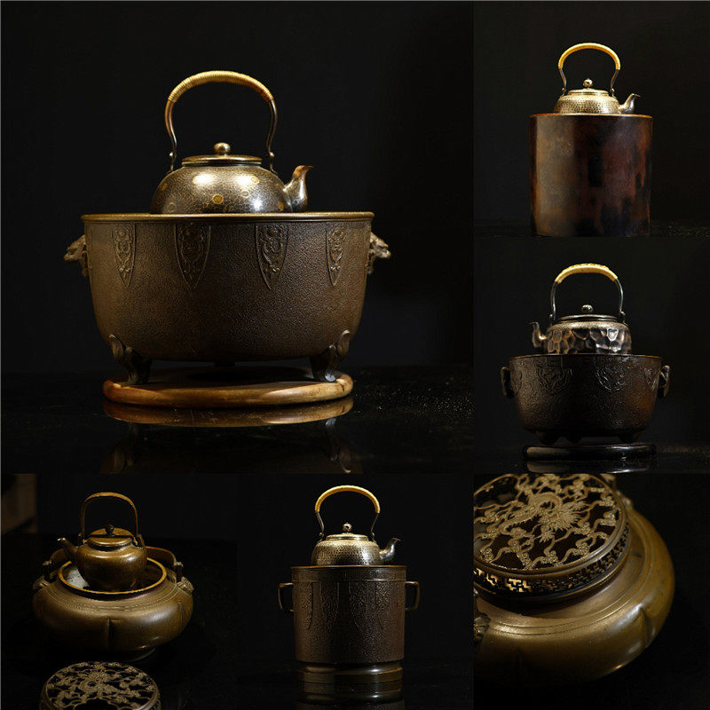 围炉煮茶 百年铜炉/云龍铜手炉/茶炉/ 斑紫铜火钵/古铜大火钵