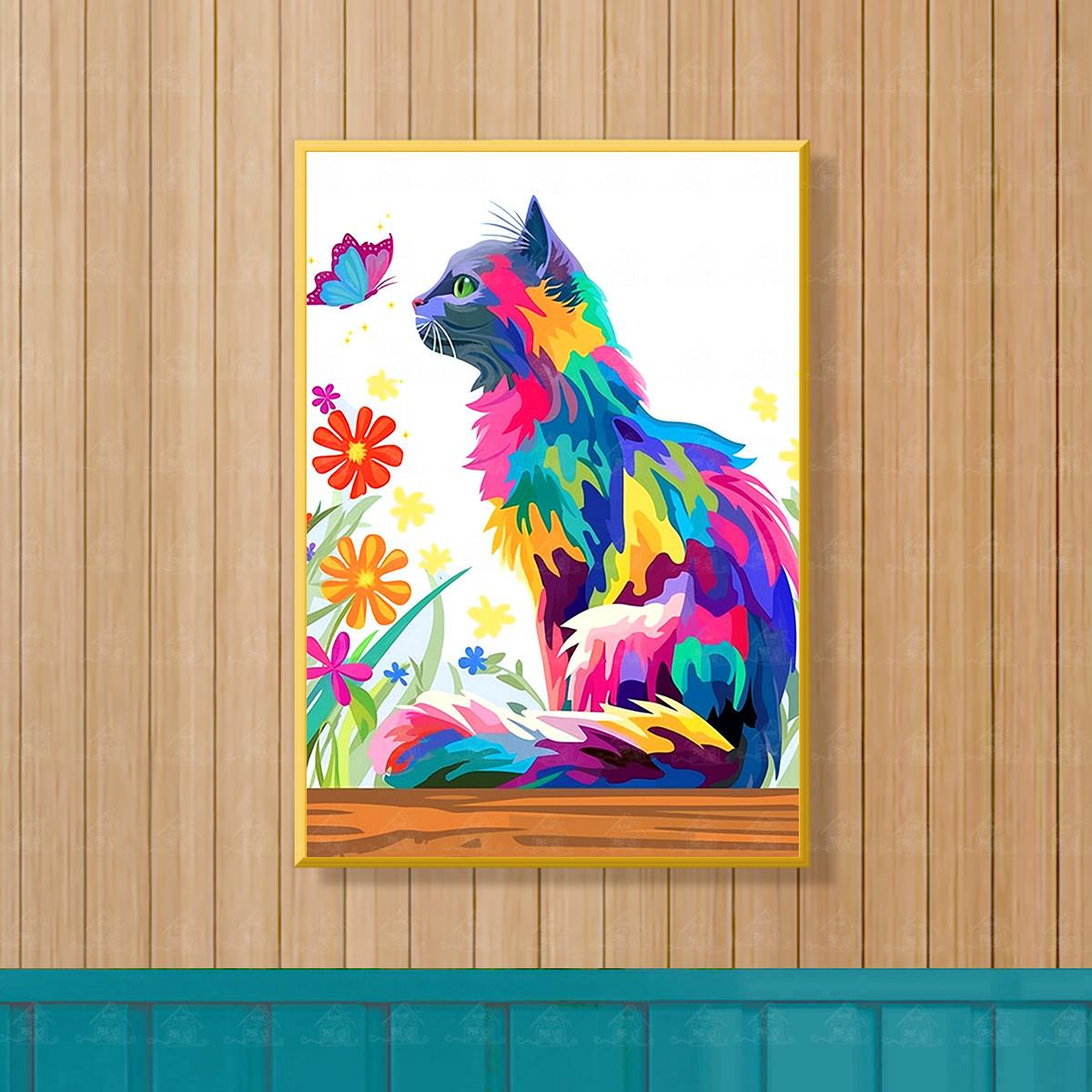 爱阁十字绣蝴蝶花猫新款可爱动物时尚现代简约客厅装饰画手工绣图片