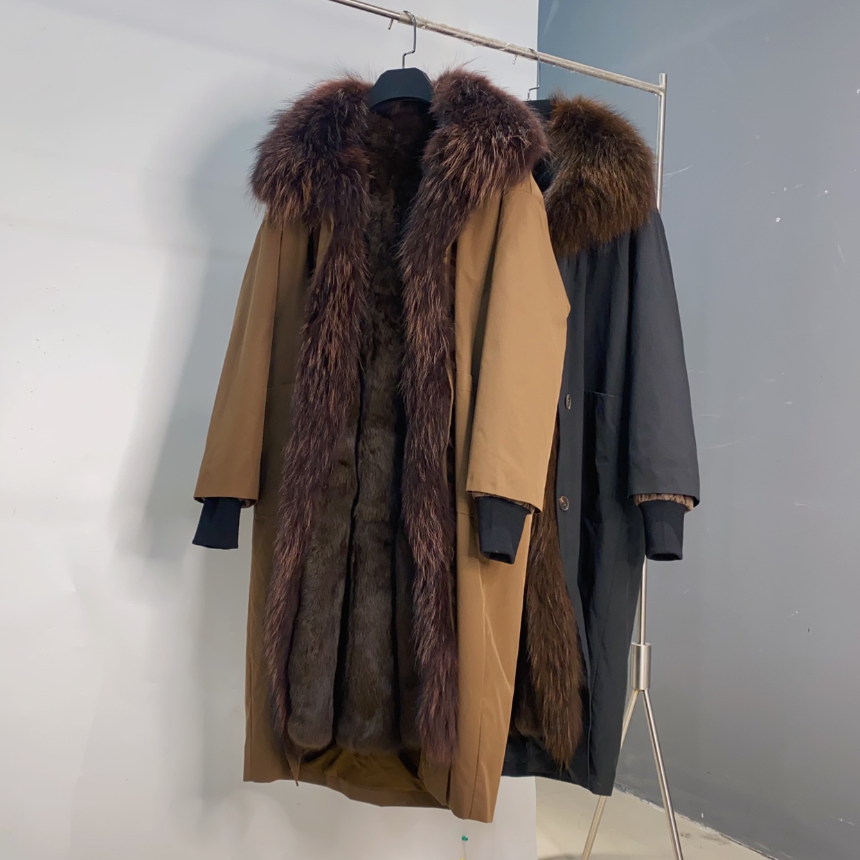 秋冬貉子毛超大门襟兔毛皮毛一体加厚长款保暖派克服外套女长109