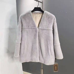 长72 紫标级进口貂皮大衣整貂外套水貂皮草V领中长款