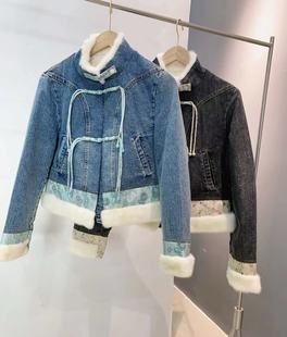 水貂毛毛立領(lǐng)真絲宋錦碎花602ZYM 牛仔刺繡鵝絨羽絨服女短款