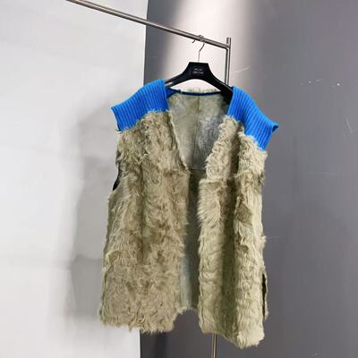 2025冬季新轻奢拼接针织小湖羊皮毛一体女百搭马甲外套女长VG73