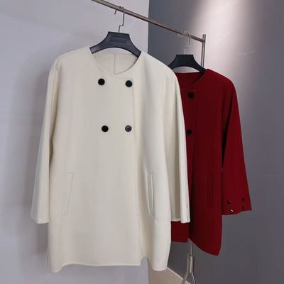 &.2025春新圆领四粒扣中长款100%绵羊毛毛呢外套女707长77