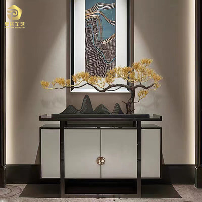 中式铁艺仿真迎客松现代金属摆件玄关装饰客厅售楼处落地创意摆设