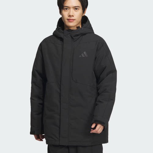 小七Adidas 男子简约百搭户外防风连帽保暖运动休闲羽绒服 JY4213
