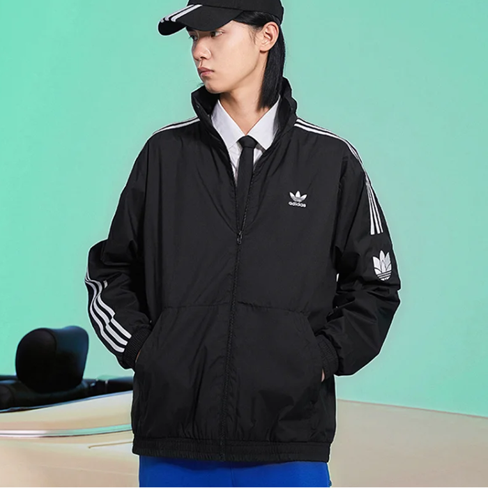 小七Adidas三叶草 男女情侣款复古梭织立领运动夹克外套 JM2716