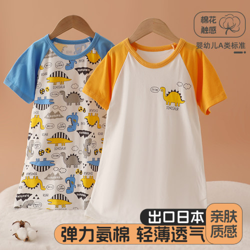 卡通男童睡裙夏款纯棉短袖睡衣