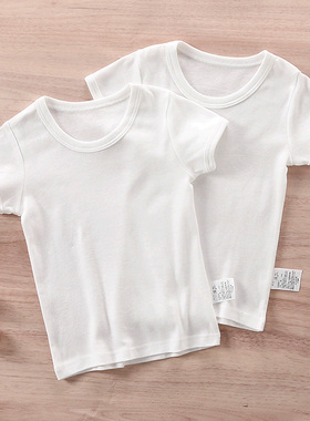 日系男童夏季纯棉T恤薄款纯白色短袖中小童女童装婴儿A类宝宝半袖