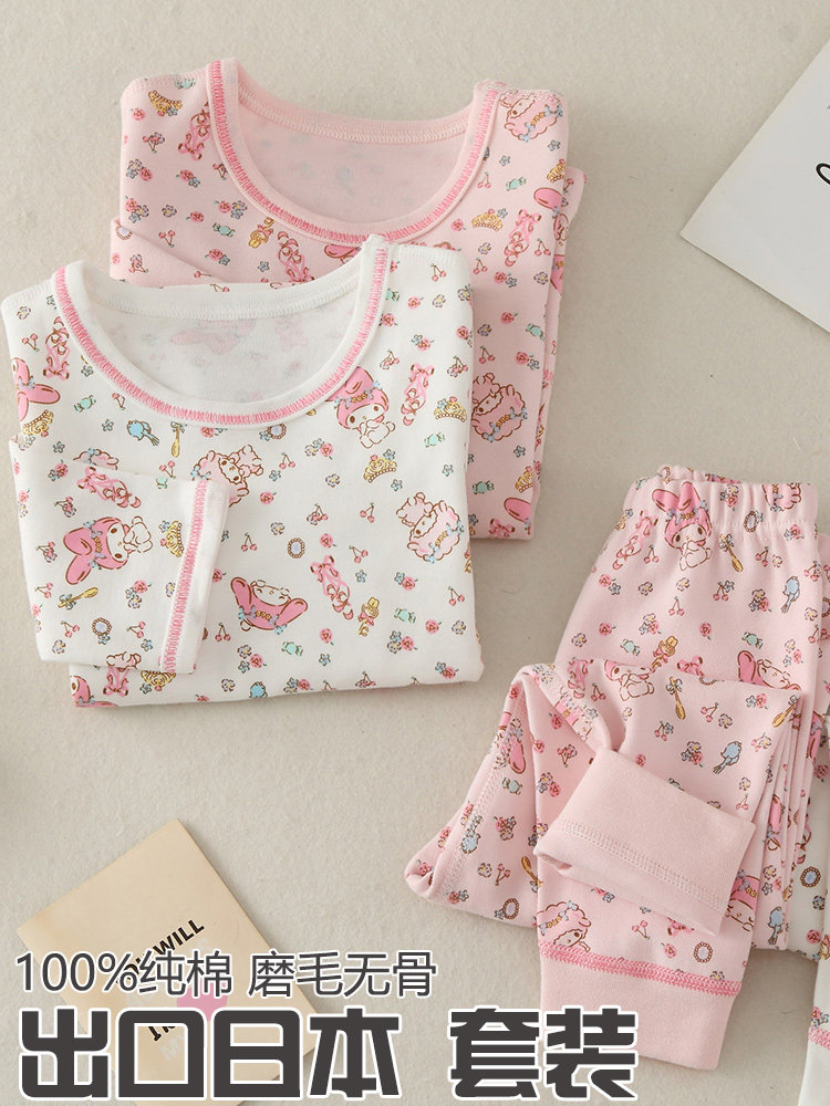 여아 순면 두꺼운 열 속옷 봄 가을 새  가을 옷과 긴 바지 세트 어린이 원활한 기모 잠옷