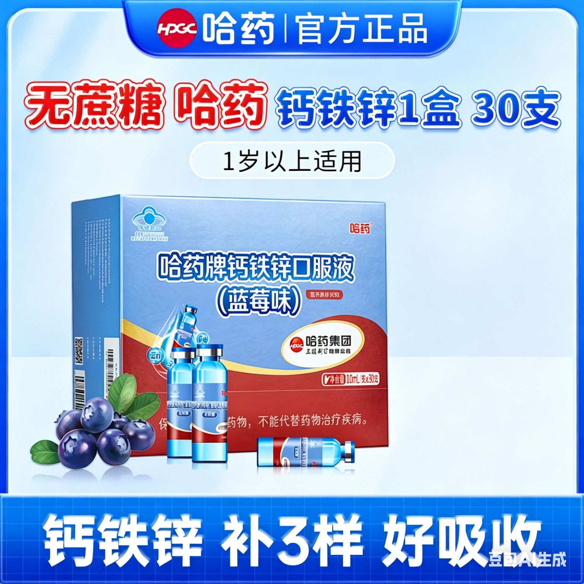哈药牌三精蓝瓶钙铁锌液补钙
