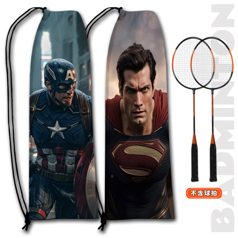 漫威英雄羽毛球拍大容量收纳袋学生便携抽绳款蜘蛛侠单肩收纳袋