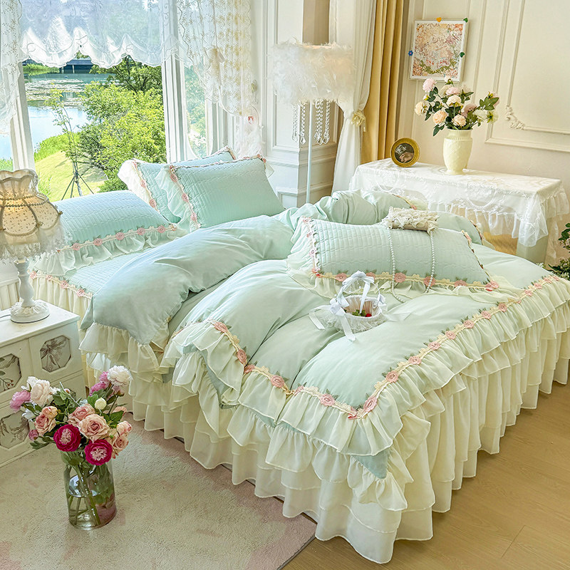 韩式全棉四件套床裙款公主风雪纺花边床罩被套纯棉床上用品四季款
