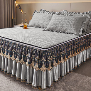 空调软席 可水洗折叠冰丝席子床罩折叠式 夏季 乳胶凉席三件套床裙款