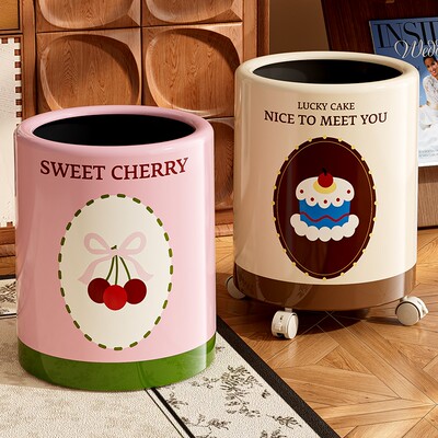 2025新款客厅轻奢带轮带盖垃圾桶