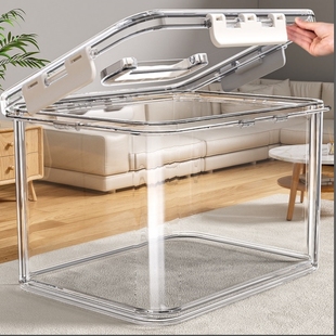 手提透明收纳箱家用加厚玩具零食书本大容量整理盒塑料防尘储物箱