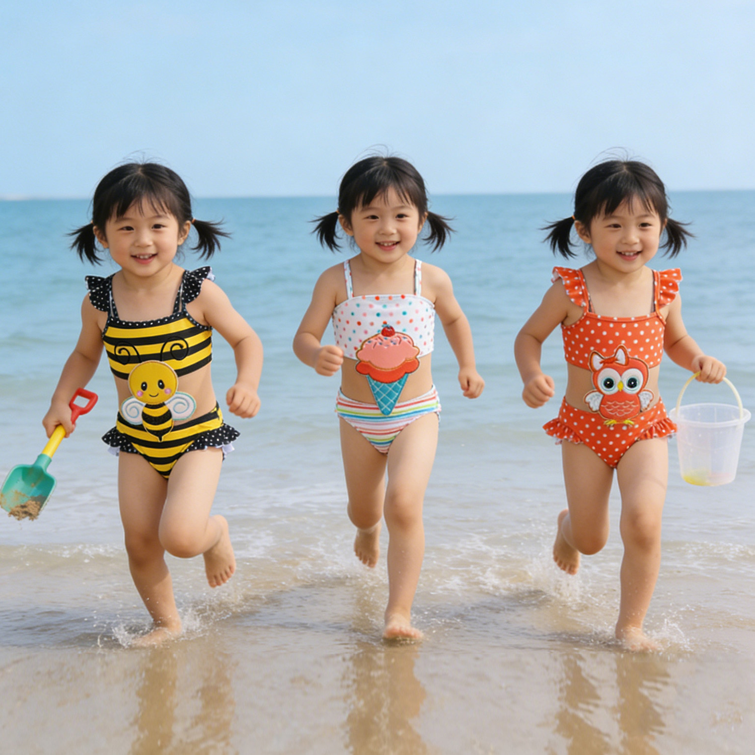 小蜜蜂婴幼儿女童泳衣儿童游泳衣婴儿宝宝女孩卡通可爱连体泳装