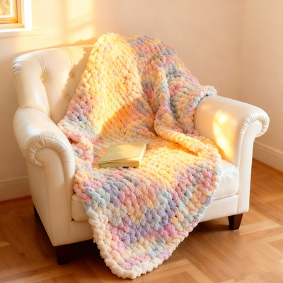 粗猫尾线毛毯手工编织diy毛线材料包手指彩虹盖毯超粗冰条线冬季