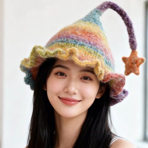 精灵帽手工diy材料包雪妃尔魔法球毛线钩织儿童巫师帽成人棉线帽