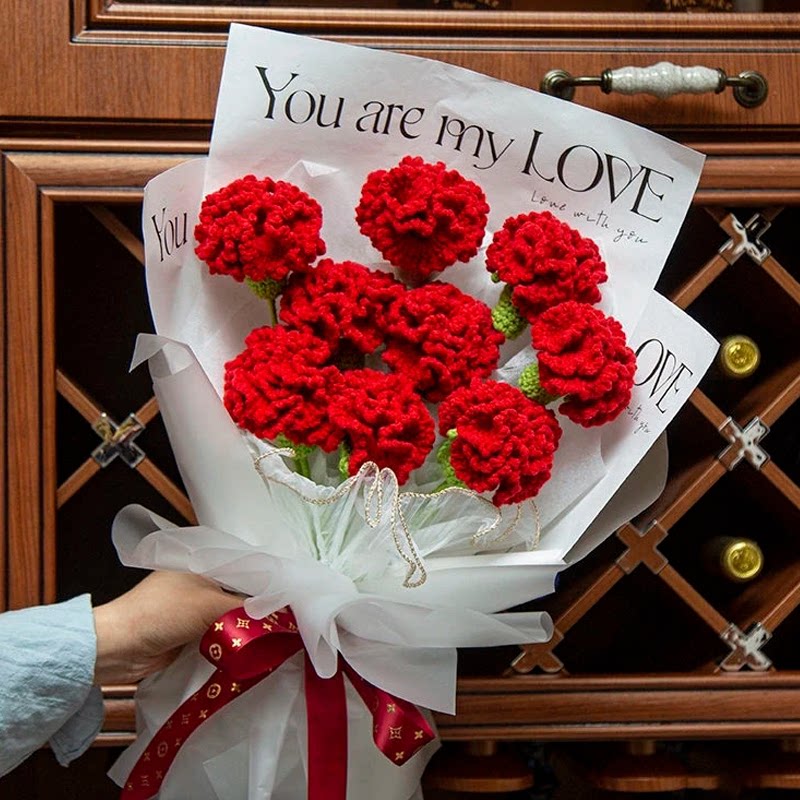 康乃馨花束勾花材料包毛线diy手工编织针织永生花自制母亲节礼物