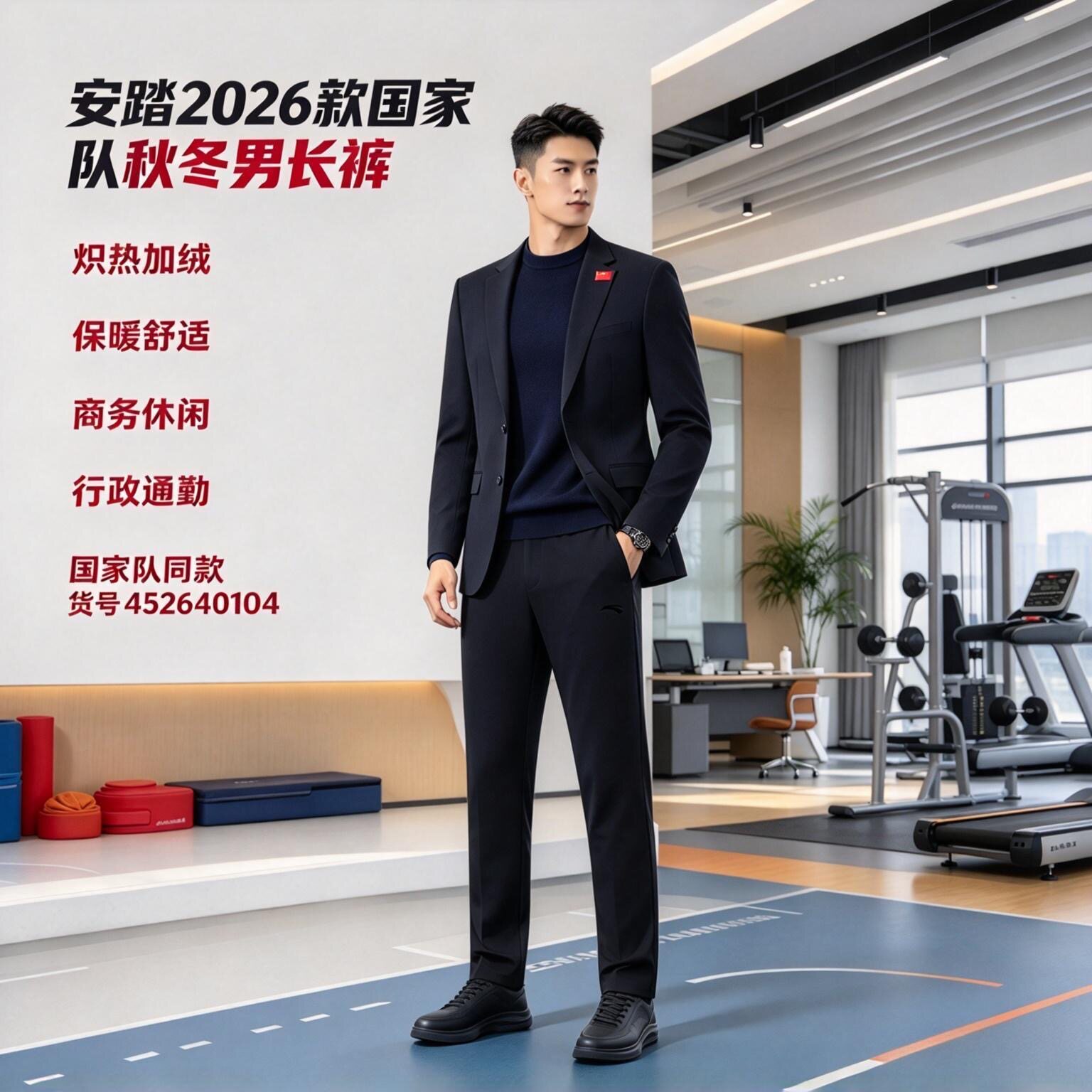 安踏国旗 2026 新款秋冬长裤男休闲行政长裤炽热加绒 452640104