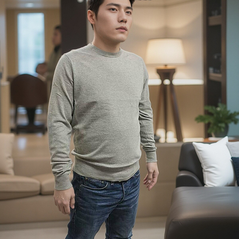 秋冬男款毛衣针织衫长袖套头灰色打底衫羊绒衫修身简约圆领毛衫