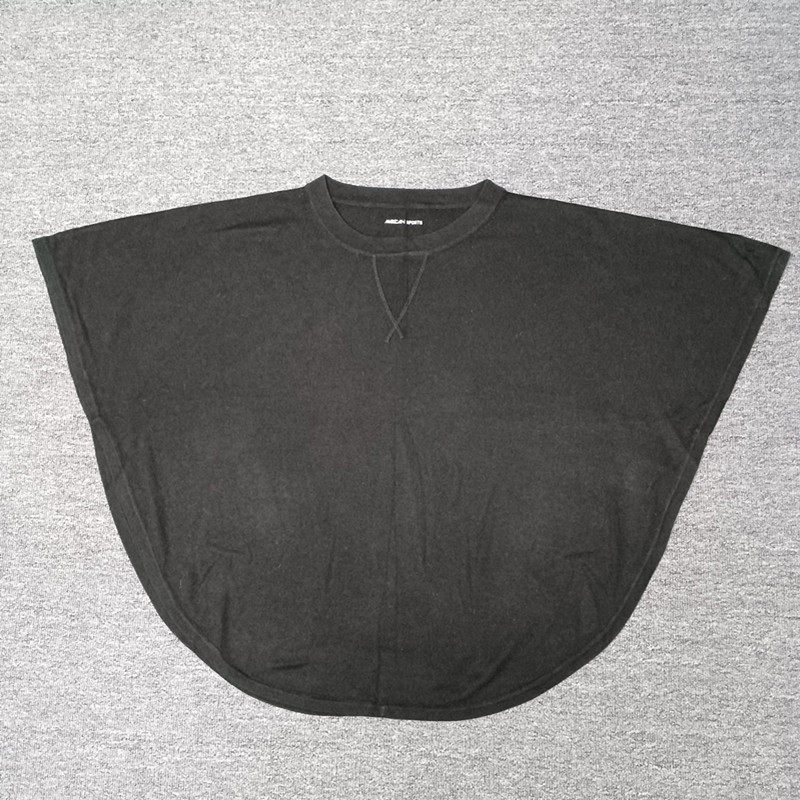 黑色圆领短袖针织衫女款宽松显瘦弧形下摆美式简约上衣春秋款毛衫