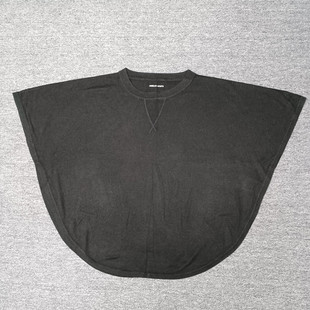 黑色圆领短袖针织衫女款宽松显瘦弧形下摆美式简约上衣春秋款毛衫