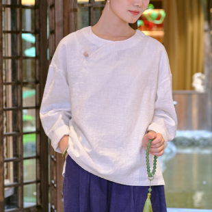 秋季 手工缝线盘扣衬衫 新品 复古亚麻上衣女式 女 中式 2026棉麻女装