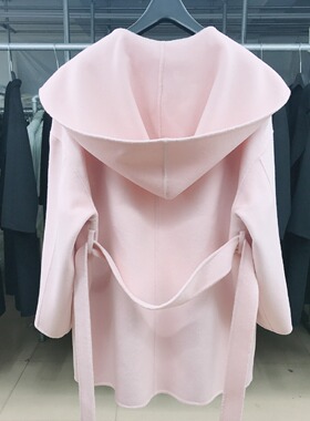 现货大连nss秋冬现货中长款女装连帽宽松版双面羊绒大衣羊毛呢外