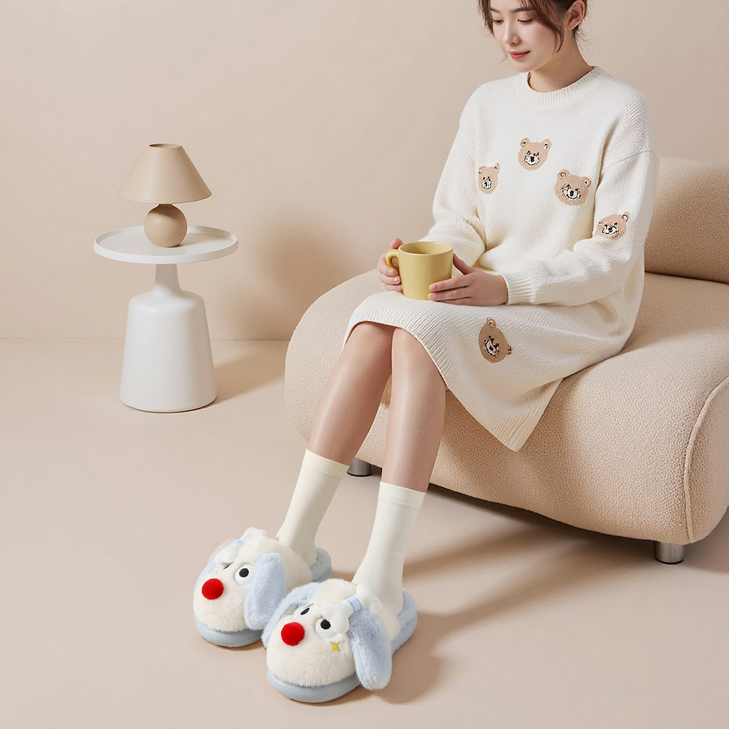 新疆包邮艺拖可爱毛绒棉拖鞋女秋冬季室内家居防滑厚底保暖踩屎感