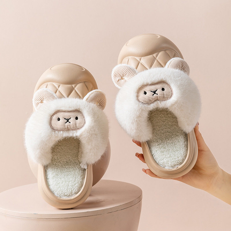 新疆包邮棉拖鞋女生可拆卸秋冬季室内家居卡通小羊厚底拖鞋防滑家