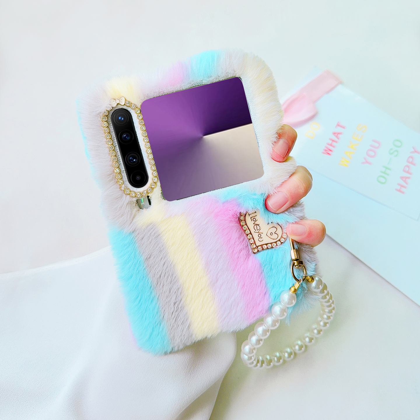 毛茸茸适用华为purax手机壳典藏版防摔毛绒女款高级手提链荣耀vflip2保护壳折叠屏新款带挂绳外壳时间气质潮