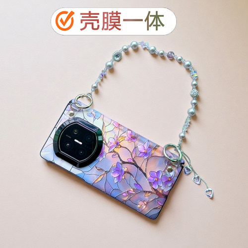 适用华为Matex7手机壳x6x5典藏版全包中轴防摔女款高级手提链荣耀V6折叠屏壳膜一体保护壳OPPON6气质花朵外壳